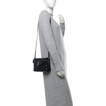 SAINT LAURENT Calfskin Y Quilted Monogram Toy Loulou Crossbody Bag Black