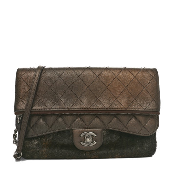 CHANEL Metallic Lambskin Pony Hair Quilted Multi Bag Bronze