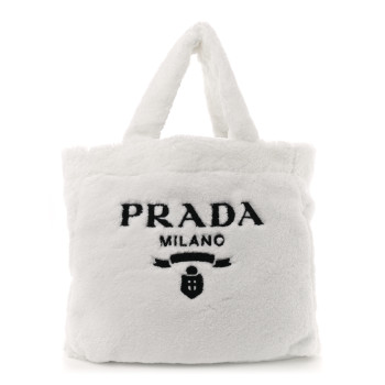 PRADA Terry Cloth Tote Bag White Black