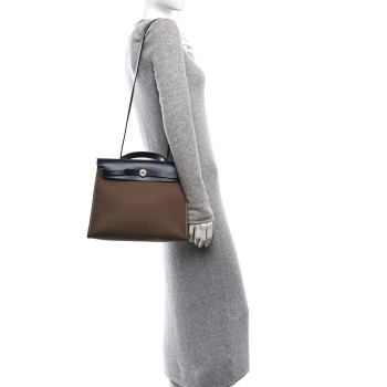 HERMES Toile Officier Vache Hunter Herbag Zip 31 PM Etoupe Bleu Indigo