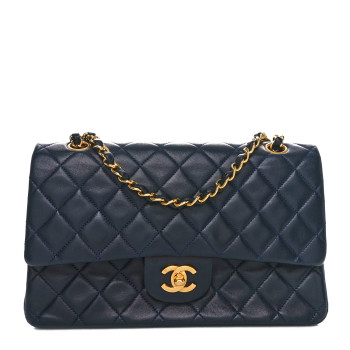 CHANEL Lambskin Quilted Small Double Flap Navy