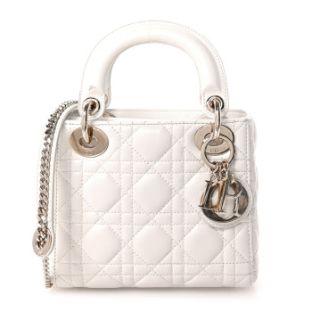 CHRISTIAN DIOR Lambskin Cannage Mini Lady Dior White