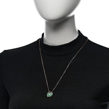 CARTIER 18K Pink Gold Diamond Malachite SM Amulette de Cartier Pendant Necklace