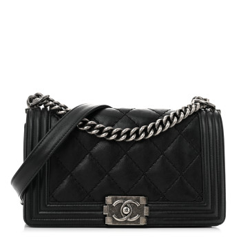 CHANEL Calfskin Double Stitch Medium Boy Flap Black