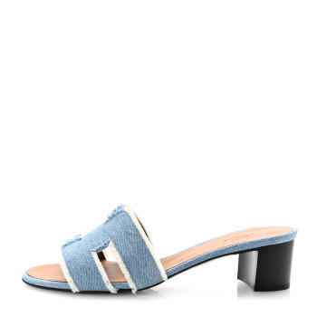 HERMES Denim Fringe Oasis Sandals 39 Bleu Clair