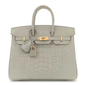 HERMES Matte Alligator Horseshoe Birkin 25 Gris Perle