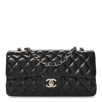 CHANEL Lambskin Quilted East West Flap Black