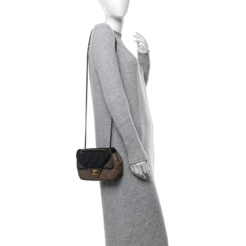 CHANEL Lambskin Quilted Tri-Color Small Double Flap Black Taupe Brown