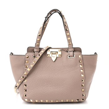 VALENTINO GARAVANI Pebbled Calfskin Mini Rockstud Tote Poudre