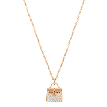 HERMES 18K Rose Gold Diamond Kelly Amulettes Pendant Necklace