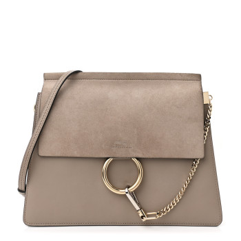 CHLOE Calfskin Suede Medium Faye Shoulder Bag Motty Grey