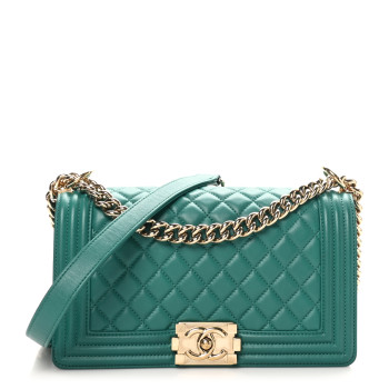 CHANEL Lambskin Quilted Medium Boy Flap Green