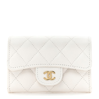 CHANEL Caviar Quilted Flap Card Holder Wallet White