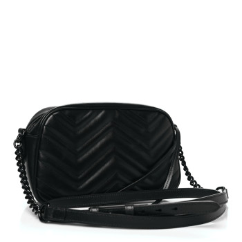 GUCCI Calfskin Matelasse Monochrome Small GG Marmont Chain Shoulder Bag Black