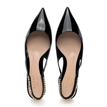 GUCCI Patent Signoria Ballet Slingback Ballet Flat 37.5 Black