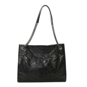 SAINT LAURENT Crinkled Calfskin Matelasse Monogram Medium Niki Shopper Tote Black