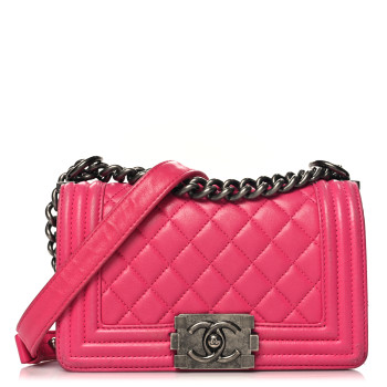 CHANEL Lambskin Quilted Small Boy Flap Dark Pink