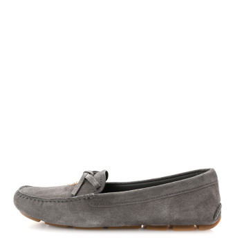 PRADA Scamosciato Suede Bow Loafer 36 Ghiaia