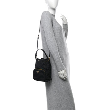 PRADA Saffiano Tessuto Nylon Mini Bucket Crossbody Bag Black