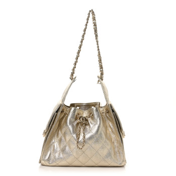 CHANEL Metallic Caviar Quilted Small Chanel 25 Hobo Gold