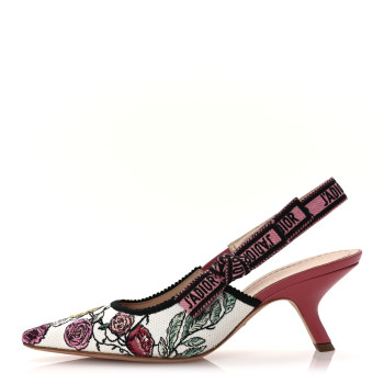 CHRISTIAN DIOR Canvas Embroidered Florilegio Ribbon J'Adior Slingback 65mm Pumps 37.5 White Multicolor