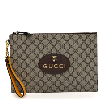 GUCCI GG Supreme Monogram Neo Vintage Zip Wristlet Pouch Beige New Acero Crop