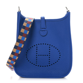 HERMES Taurillon Clemence Maxi Quadrille Evelyne TPM Royal Bleu Bleu Bill Biscuit Rouge H