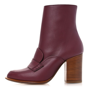 LOEWE Calfskin Loafer Ankle Boots 38 Burgundy