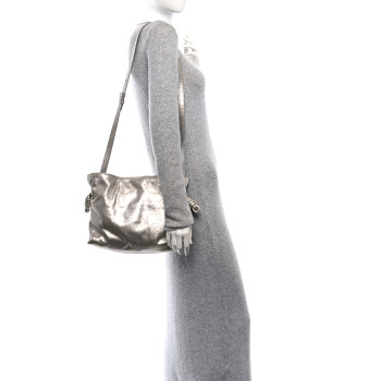 LOEWE Distressed Metallic Lambskin Medium Flamenco Knot Bag Silver