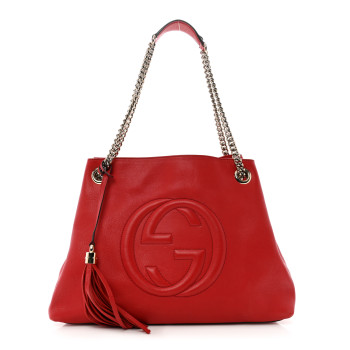 GUCCI Cellarius Calfskin Medium Soho Chain Shoulder Bag Vibrant Red