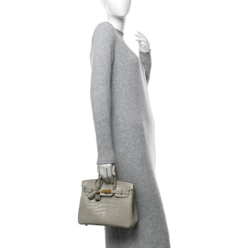 HERMES Matte Alligator Horseshoe Birkin 25 Gris Perle