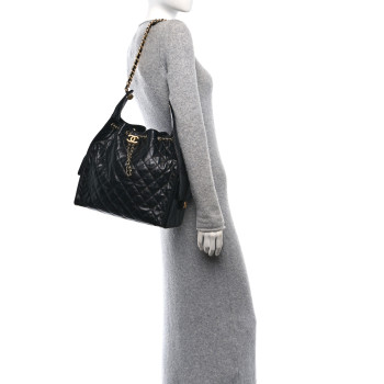 CHANEL Shiny Calfskin Quilted Medium Chanel 25 Handbag Black
