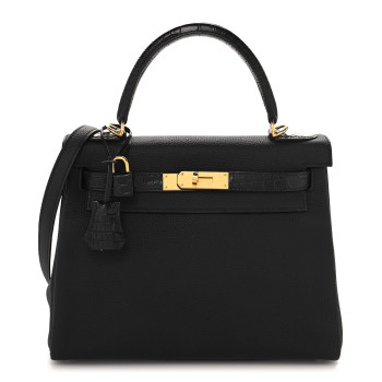 HERMES Togo Matte Porosus Crocodile Kelly Retourne Touch 28 Black