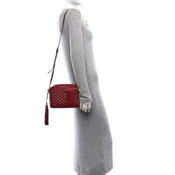 SAINT LAURENT Calfskin Matelasse Monogram Lou Camera Bag Opyum Red