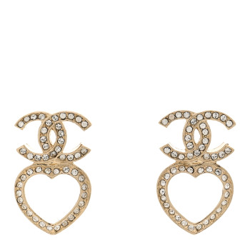 CHANEL Metal Crystal CC Heart Drop Earrings Gold