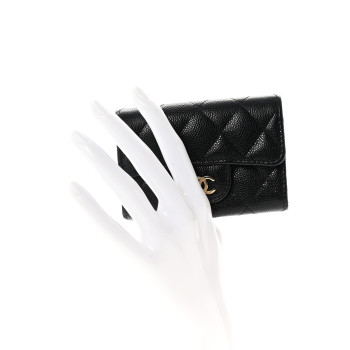 CHANEL Caviar Quilted Classic 4 Key Holder Wallet Black