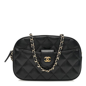 CHANEL Caviar Quilted Chain Camera Bag Black
