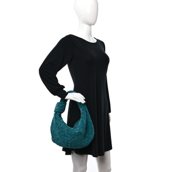 BOTTEGA VENETA Suede Intrecciato Teen Jodie Hobo Petroleum Blue