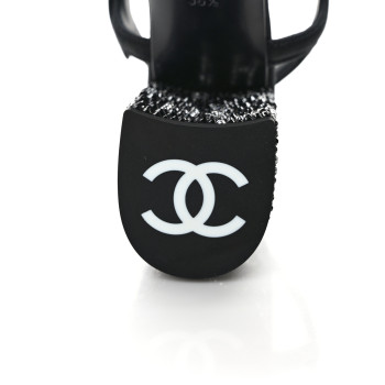CHANEL Grosgrain Strass Logo Platform Sandals 36.5 Black