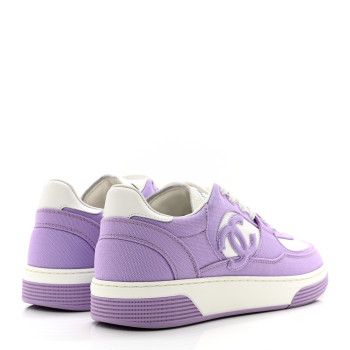シャネル38.5 CHANEL 38.5 Salmon Pink Canvas Leather Lace Up Sneakers