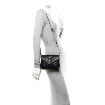 SAINT LAURENT Calfskin Y Quilted Monogram Toy Loulou Crossbody Bag Black