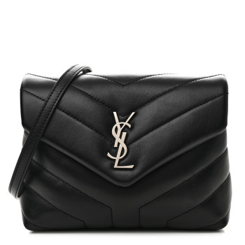 SAINT LAURENT Calfskin Y Quilted Monogram Toy Loulou Crossbody Bag Black