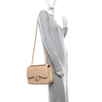CHANEL Lambskin Quilted Jumbo Double Flap Beige Clair
