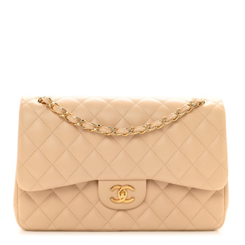 CHANEL Lambskin Quilted Jumbo Double Flap Beige Clair