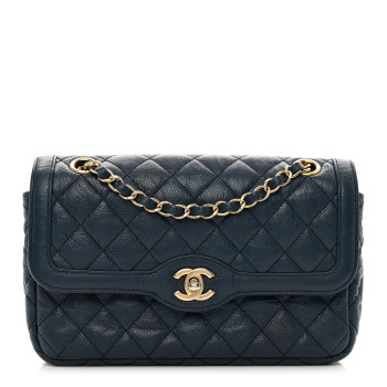 CHANEL Crumpled Grained Calfskin Small Two Tone Flap Navy