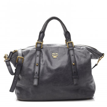 MCM Calfskin Satchel Grey
