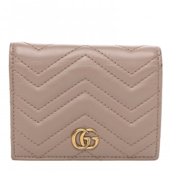 GUCCI Calfskin Matelasse GG Marmont Card Case Porcelain Rose