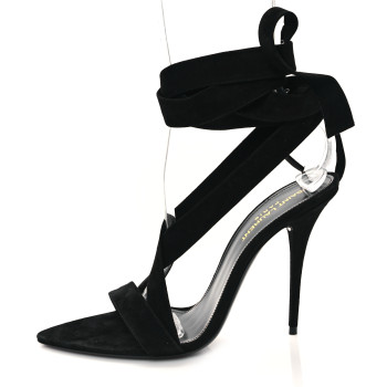 SAINT LAURENT Suede Deva 105 Ankle Strap Sandals 38.5 Black
