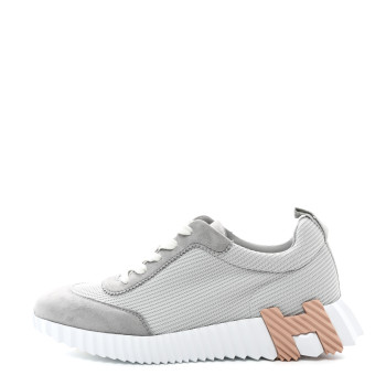 HERMES Air Mesh Suede Goatskin Bouncing Sneakers 38.5 Gris Temperance