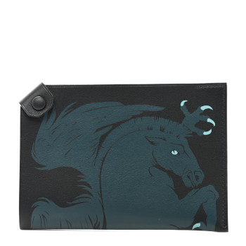 HERMES Swift Remix Duo Chimeres Pegase Tarmac Passport Holder Black Bleu Lin